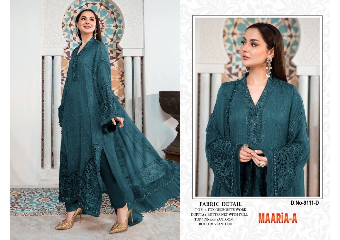Maria Heavy Fox Georgette with Embroidery Sequence Work with Stone Plazzo Suit Dark Green