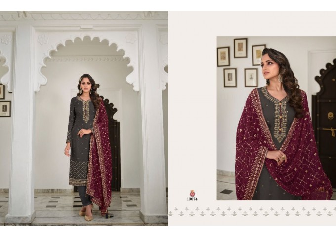 Zisa Mannat Embroidery  Salwar Suit Material Dark Brown