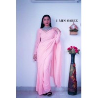 ONE MINUTE SOFT BLOOMING  GEORGETTE SAREE QUEEN PINK