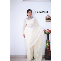 ONE MINUTE SOFT BLOOMING  GEORGETTE SAREE WHITE