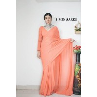 ONE MINUTE SOFT BLOOMING  GEORGETTE SAREE ORANGE