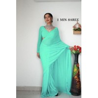 ONE MINUTE SOFT BLOOMING  GEORGETTE SAREE GREEN