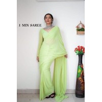 ONE MINUTE SOFT BLOOMING  GEORGETTE SAREE PARROT GREEN