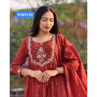 Beautiful Suit Sets In Pure Cotton Top Pent With Dupatta Red