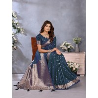 Bindu Summer Special Pure Banarasi Silk Saree  Shine Blue