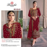 RAMSHA DN 554 GEORGET HEAVY EMBROIDERY PLAZZO SUIT RED