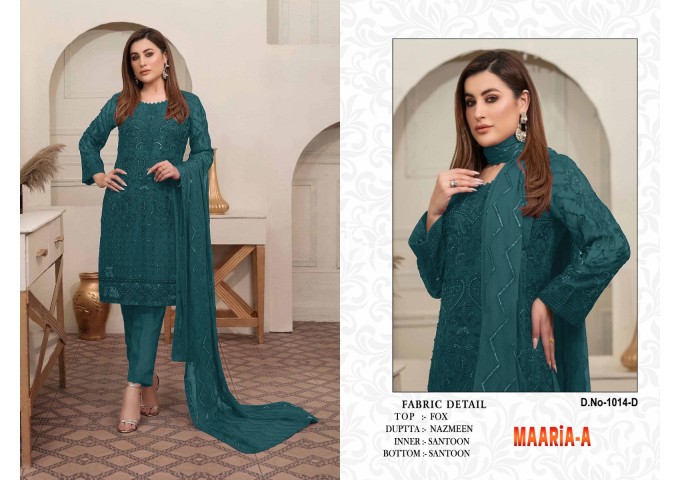 MAARiA-A Heavy Fox Georgette with Embroidery Sequence Work With Moti Green