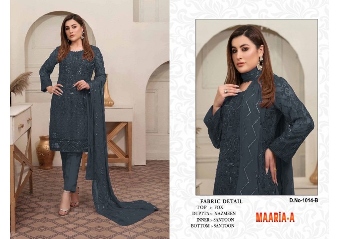 MAARiA-A Heavy Fox Georgette with Embroidery Sequence Work With Moti Grey