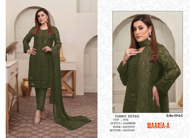 MAARiA-A Heavy Fox Georgette with Embroidery Sequence Work With Moti Mehandi Green