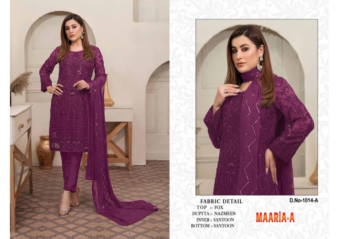 MAARiA-A Heavy Fox Georgette with Embroidery Sequence Work With Moti Purple