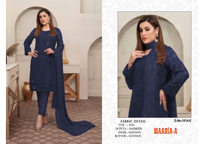 MAARiA-A Heavy Fox Georgette with Embroidery Sequence Work With Moti Blue