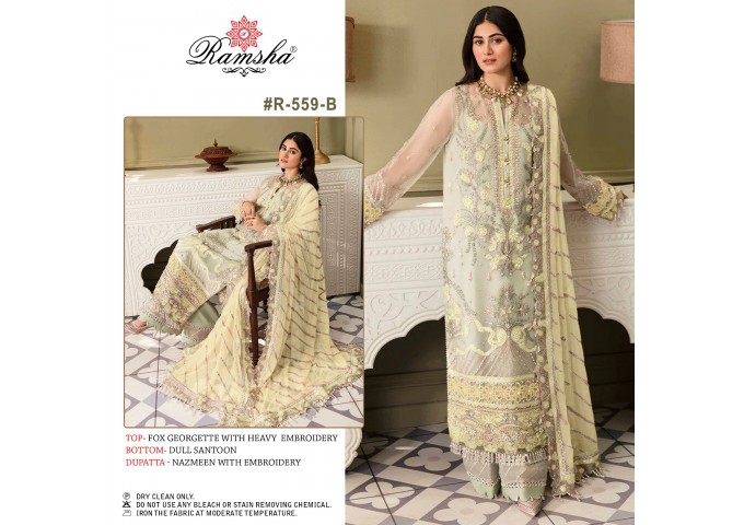 RAMSHA DN 559 GEORGET HEAVY EMBROIDERY PLAZZO SUIT YELLOW