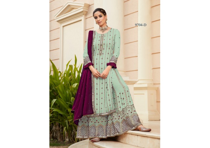 Plazzo Suit With Heavy Georgette Embroidery Mirror and Sarvoski Work Inner Shantoon 