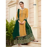 Plazzo Suit With Heavy Georgette Embroidery Mirror and Sarvoski Work Inner Shantoon Yellow