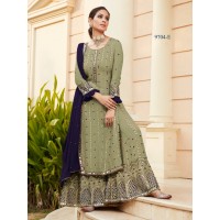 Plazzo Suit With Heavy Georgette Embroidery Mirror and Sarvoski Work Inner Shantoon Green