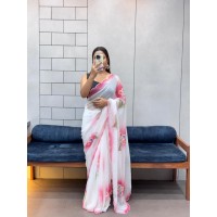 SUPER HIT CELEBRITY STLYE HANDPAINT SAREE WITH CUT DANA HANDWORK SAREE PINK 2