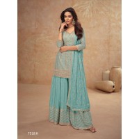 Gulkayra Designer Palak Readymade Salwar Suit with Embroidery Seqance Work Sky Blue