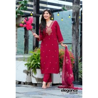 Designer 3 Piece Kurtis Set With Embroidery Work Top Bottom Dupatta Maroon