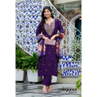 Designer 3 Piece Kurtis Set With Embroidery Work Top Bottom Dupatta Purple