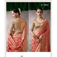 Kira Kamala Silk Premium Pure Crepe Saree Pink