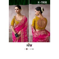 Kira Kamala Silk Premium Pure Crepe Saree Pink