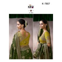 Kira Kamala Silk Premium Pure Crepe Saree Mehendi Green