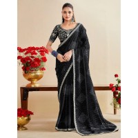 LFH A89 Designer Bandhani Saree With Embroidery Blouse Black