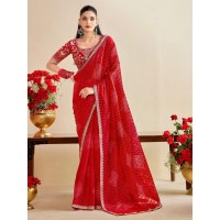 LFH A89 Designer Bandhani Saree With Embroidery Blouse Red