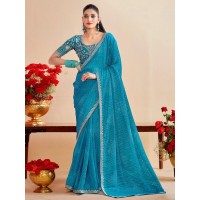LFH A89 Designer Bandhani Saree With Embroidery Blouse Sky Blue