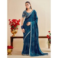 LFH A89 Designer Bandhani Saree With Embroidery Blouse Shine Blue