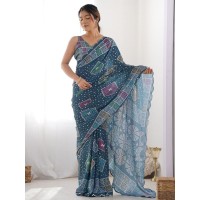 LFH DN A59 Designer Georgettee Silk saree with Designer Print Light Blue
