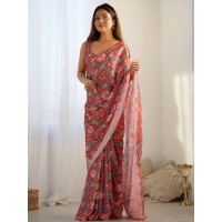 LFH DN A59 Designer Georgettee Silk saree with Designer Print Red