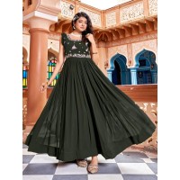 LFH KT DN 003 DESIGNER ANARKALI GOWNS WITH EMBODIED WORK GREEN