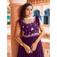 LFH KT DN 003 DESIGNER ANARKALI GOWNS WITH EMBODIED WORK PURPLE