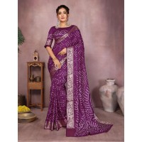 Morpankh Beautiful Boutique Paithani Bandhej Saree Purple