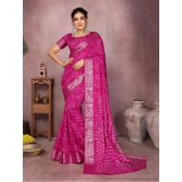 Morpankh Beautiful Boutique Paithani Bandhej Saree Pink