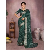 Morpankh Beautiful Boutique Paithani Bandhej Saree Green