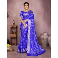 Morpankh Beautiful Boutique Paithani Bandhej Saree Blue