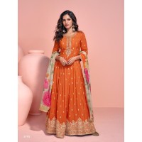  Sayuri Designer Mayuri Anarkali Gown Chinon Print With Embroidery Work Orange