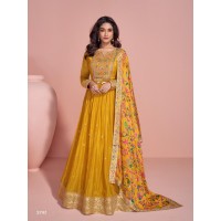  Sayuri Designer Mayuri Anarkali Gown Chinon Print With Embroidery Work Yellow