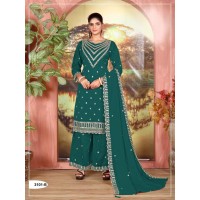 Suit Dn 3101 Designer Salwar Suit Palazzo Style Vichitra With Embroidery Sequence & Cording Work Green