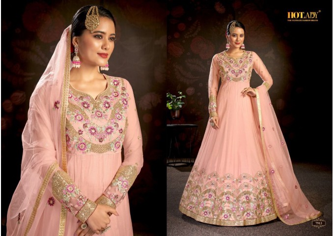 NASHEEN - 3  Butterfly High Quality Net  Anarkali Suit Pink