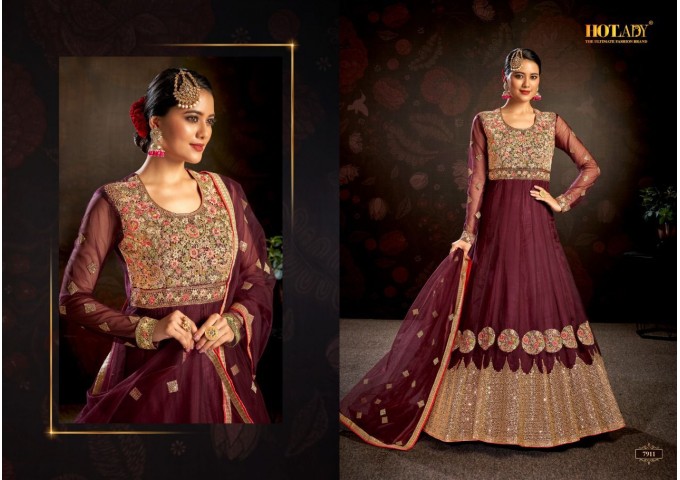 NASHEEN - 3  Butterfly High Quality Net  Anarkali Suit Brown