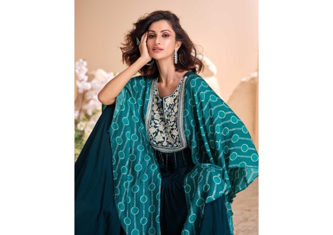 MOHEY SAYURI DESIGNER  PREMIUM REAL CHINON SILK GOWN SHINE GREEN