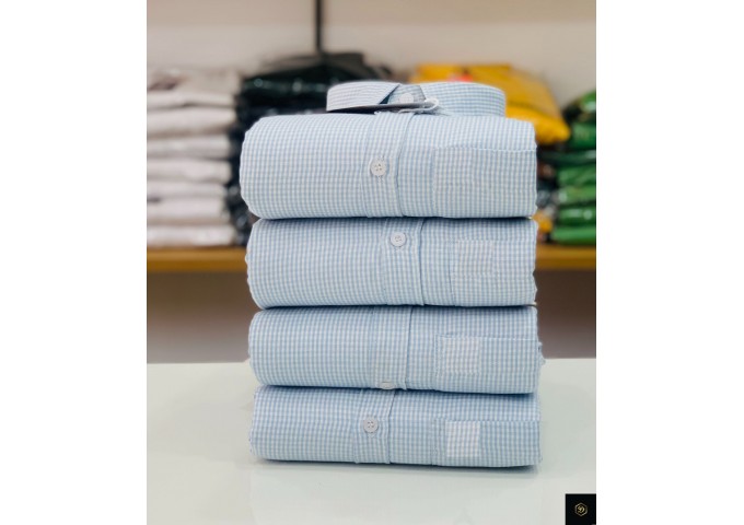 Article Store Micro Check Shirt Sky Blue