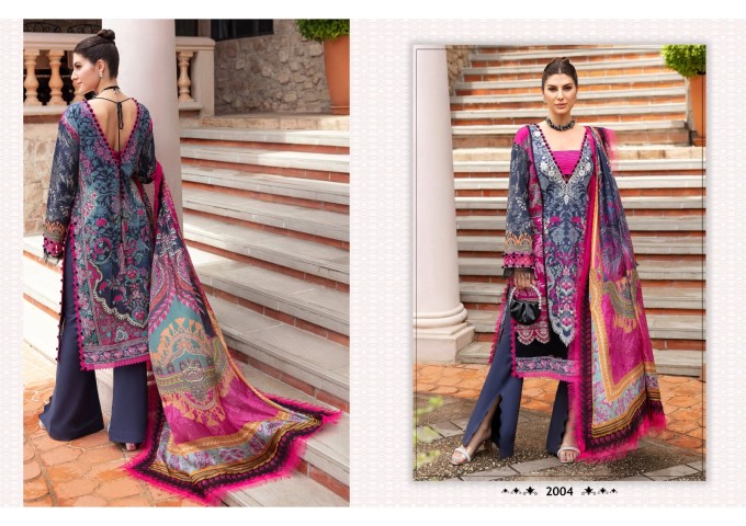BLISS VOL-2  LAWN COTTON PRINTED WITH HEAVY EMBROIDERY PATCH PATIYALA SUIT PINK AND MULTI COLOR