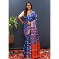 Patola Manyavar Soft Silk Saree Blue |Multi Color