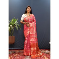 Patola Manyavar Soft Silk Saree Pink|Multi Color