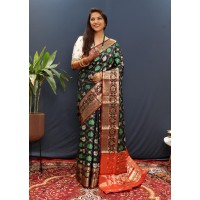 Patola Manyavar Soft Silk Saree Green 2 |Multi Color