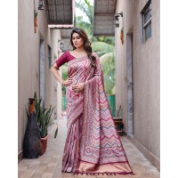 Kanjivaram Pattu Dola Silk Saree Multi Color Pink